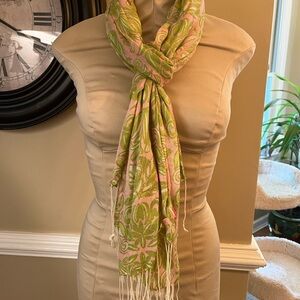 Lilly Pulitzer, pink and green silk and cashmere scarf
